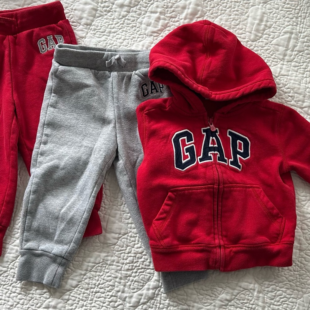 GAP Kids Red and Gray Joggers and Hoodie set